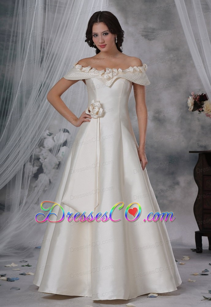Beaded Decorate Off The Shoulder Hand Made Flower A-line Long Wedding Dress For 2013