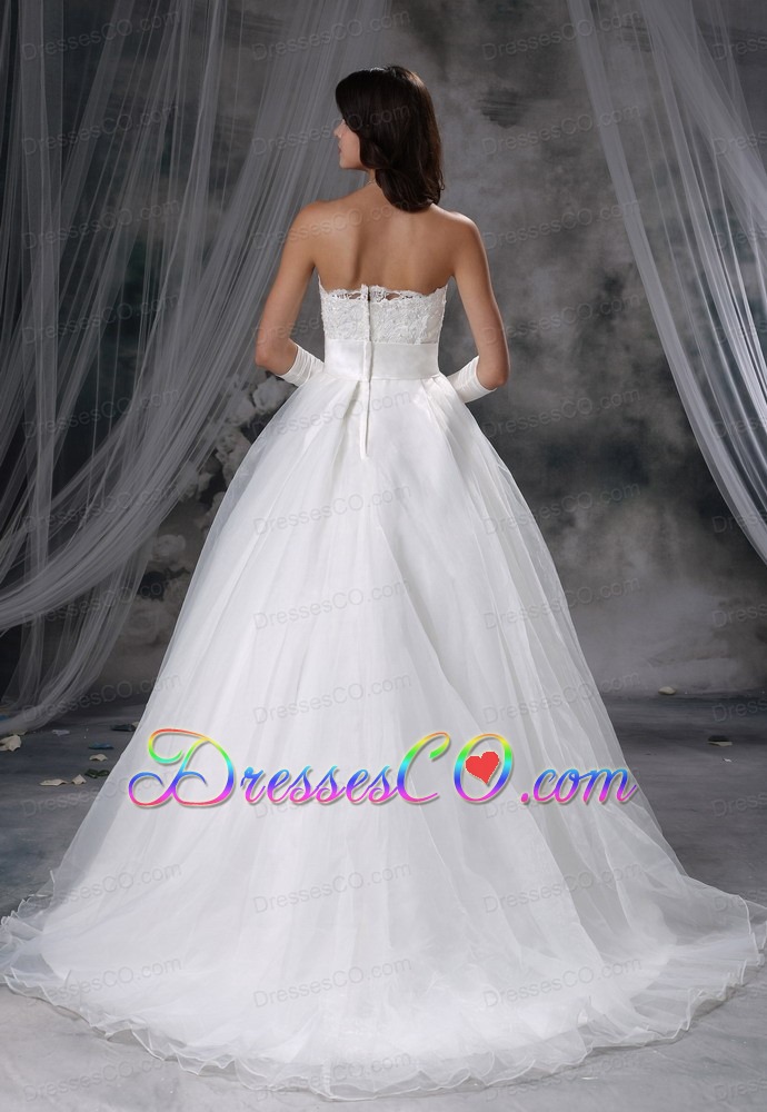 Appliques Decorate Bust A-line Bowknot Organza Wedding Dress For 2013