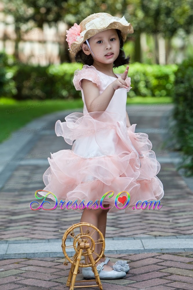 White And Watermelon Red A-line Scoop Knee-length Satin And Organza Ruffles Flower Girl Dress