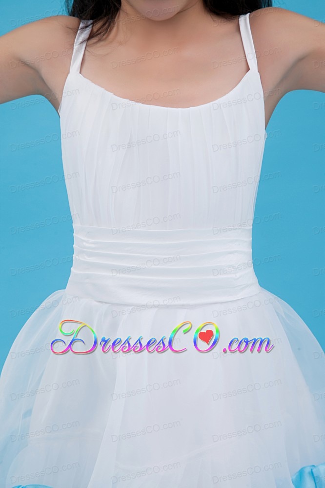 White A-line Straps Ankle-length Organza Ruching Flower Girl Dress