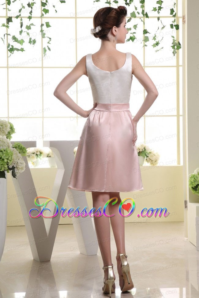 Scoop Bridesmaid Dress With White And Baby Pink Mini-length