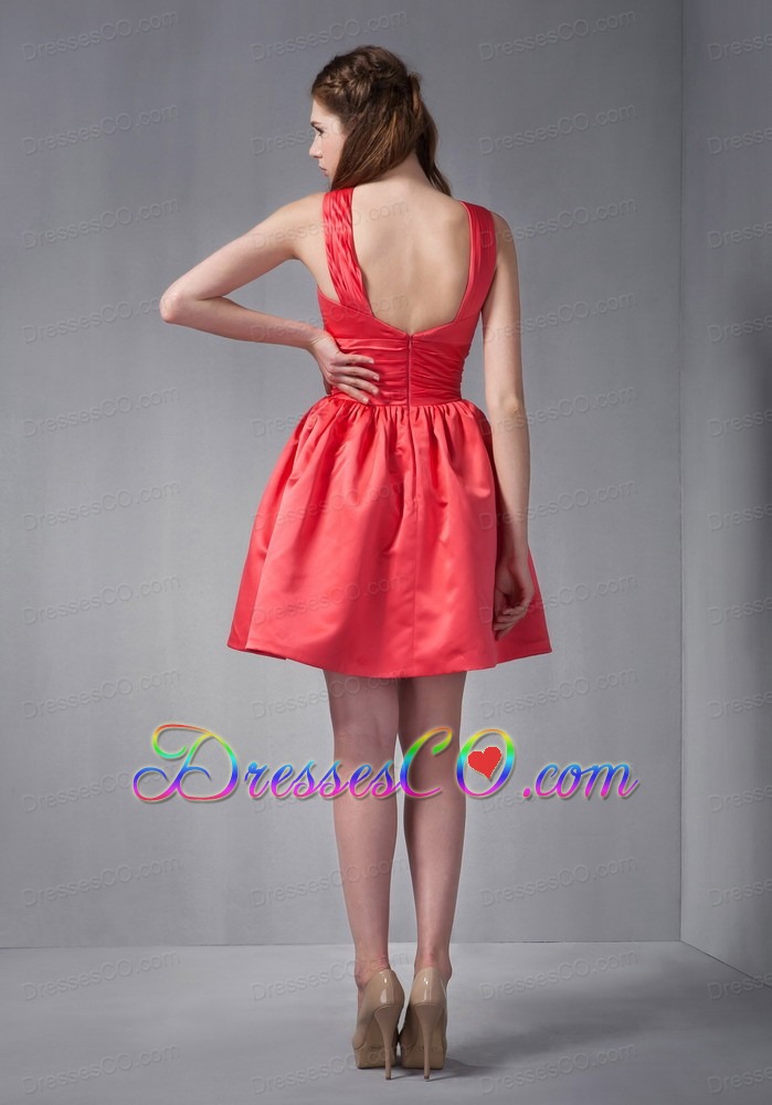 Customize Rust Red Mini-length Scoop Bridesmaid Dress Under 100