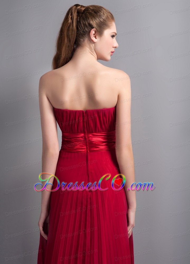 Popular Wine Red Strapless Pleat Bridesmaid Dress Long