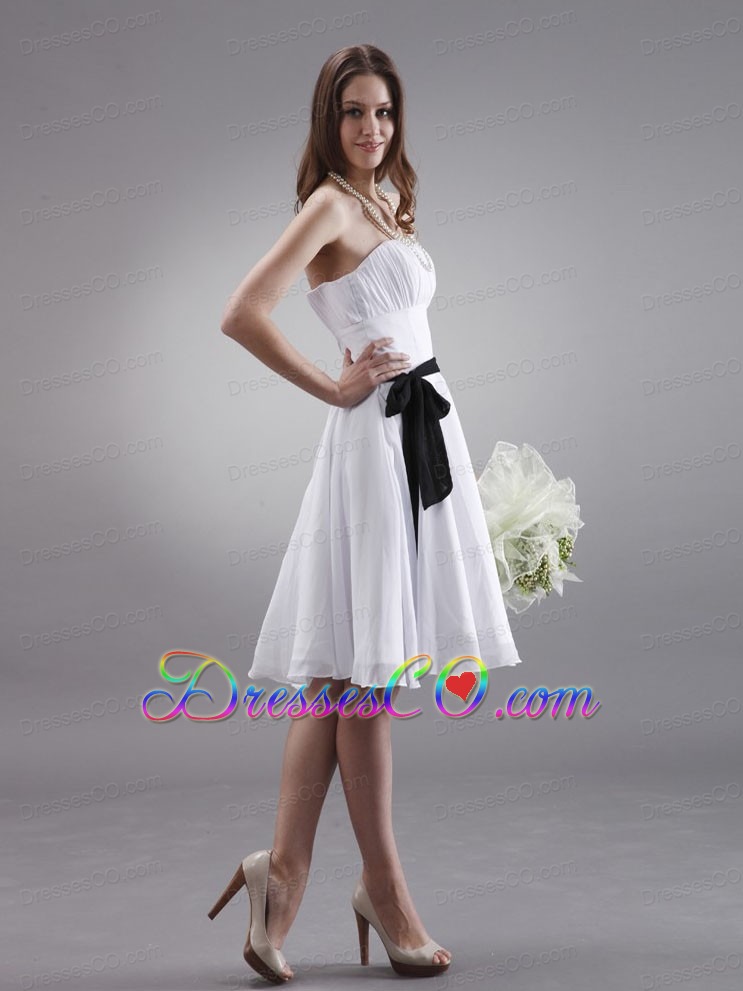 White Prom / Homecoming Dress With Black Sash Knee-length Chiffon