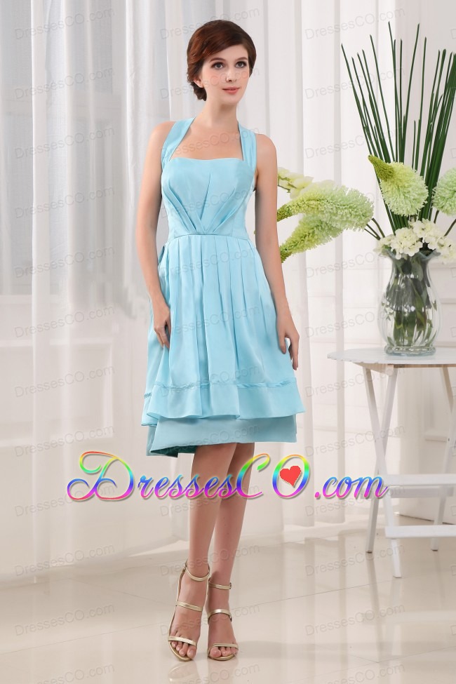 Halter A-line Knee-length Taffeta Blue Prom Dress