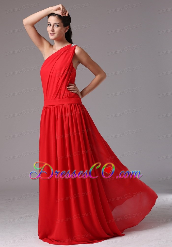 Simple Red One Shoulder Long Prom Dress In Mystic Connecticut