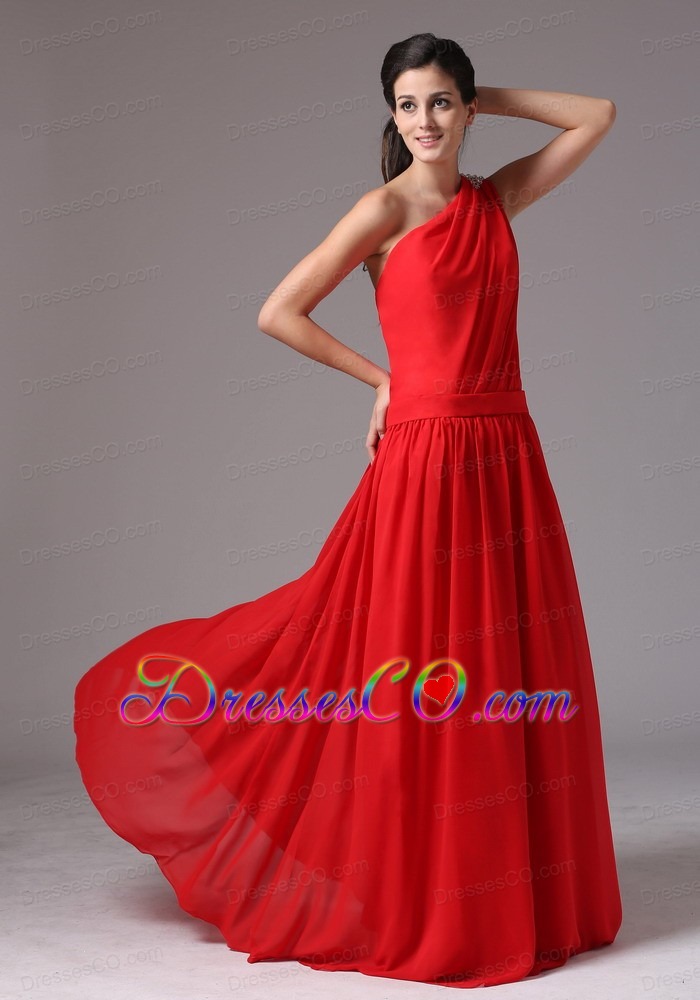 Simple Red One Shoulder Long Prom Dress In Mystic Connecticut