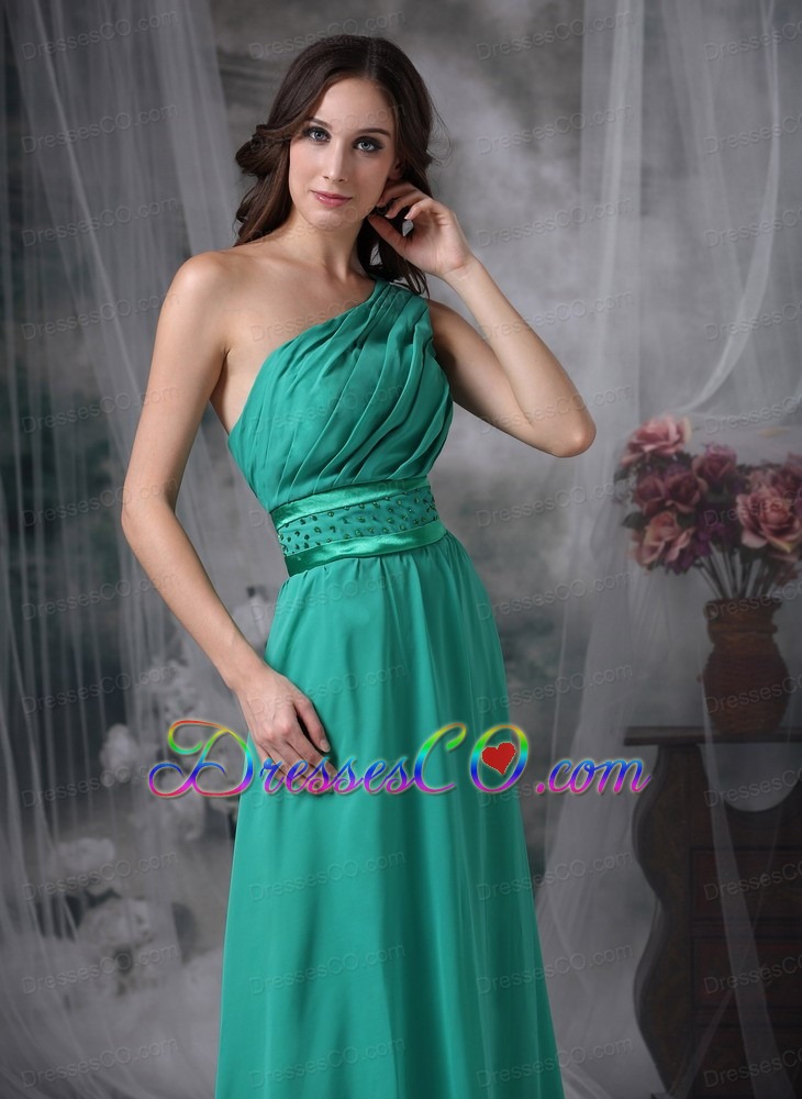 Custom Made Turquoise Column Evening Dress One Shoulder Chiffon Beading Long