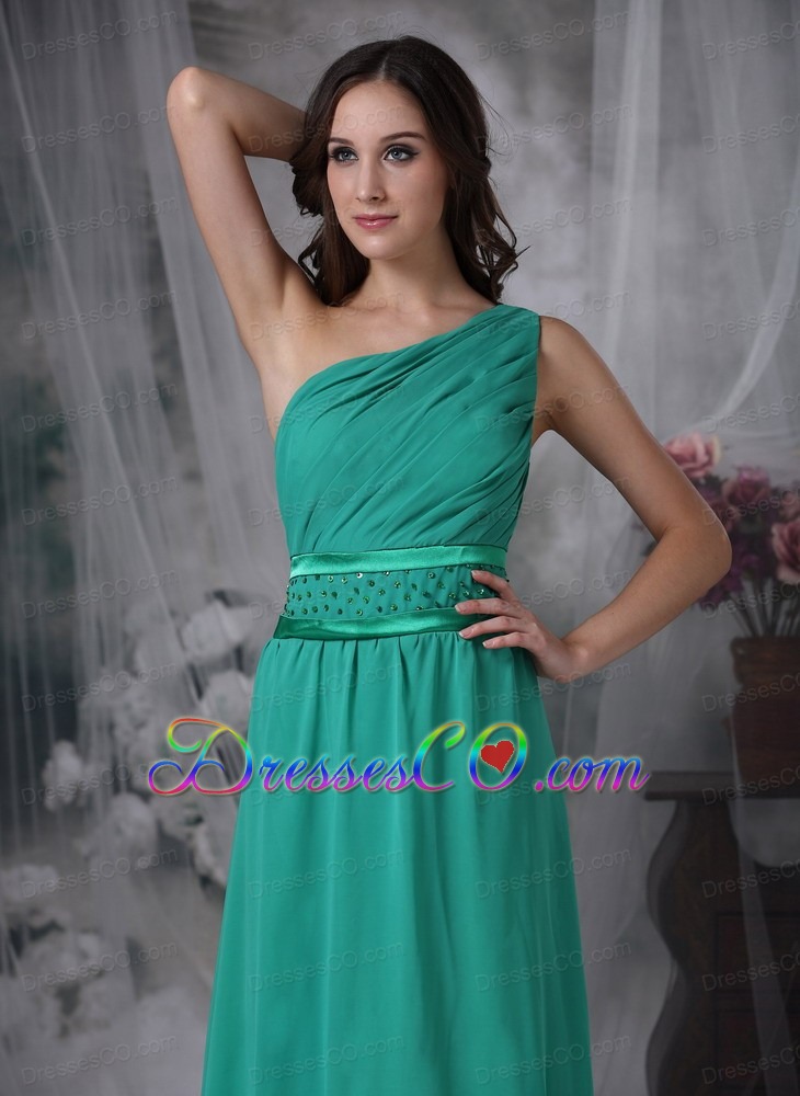 Custom Made Turquoise Column Evening Dress One Shoulder Chiffon Beading Long
