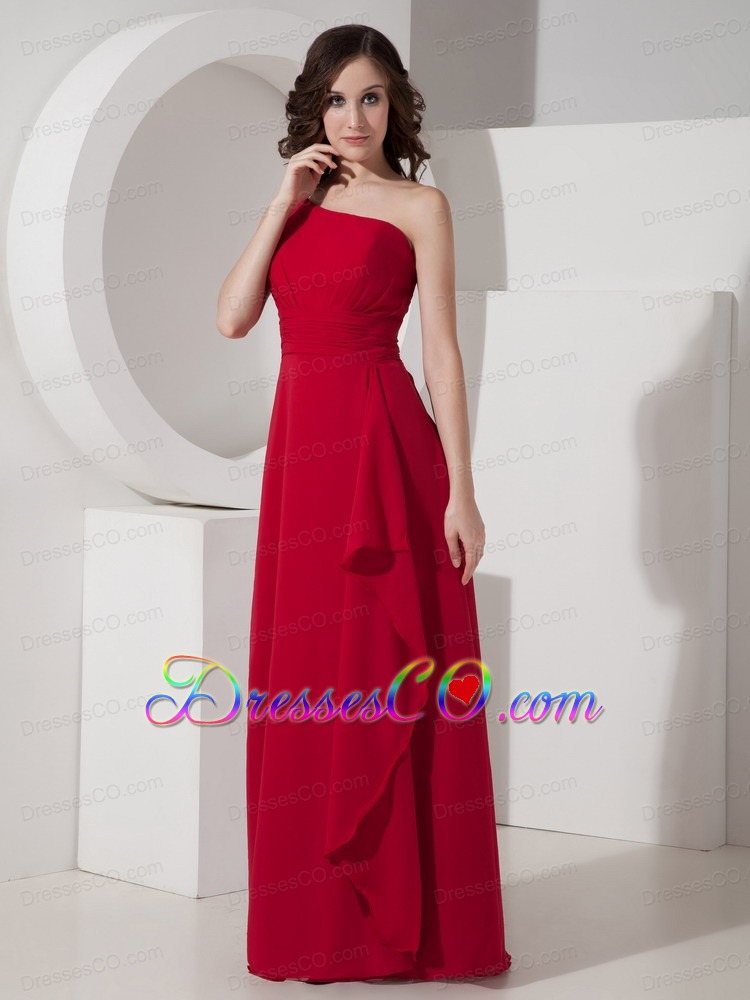Red Empire One Shoulder Long Chiffon Prom Dress