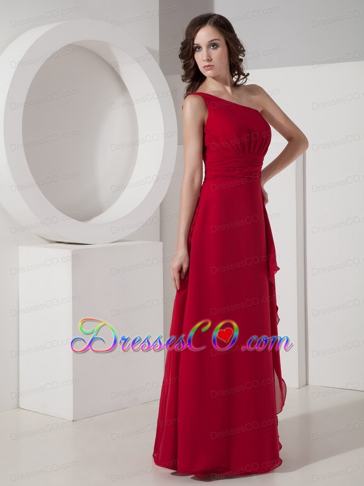 Red Empire One Shoulder Long Chiffon Prom Dress