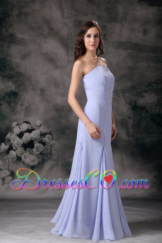 Lilac Column Strapless Long Chiffon Beading Mother Of The Bride Dress