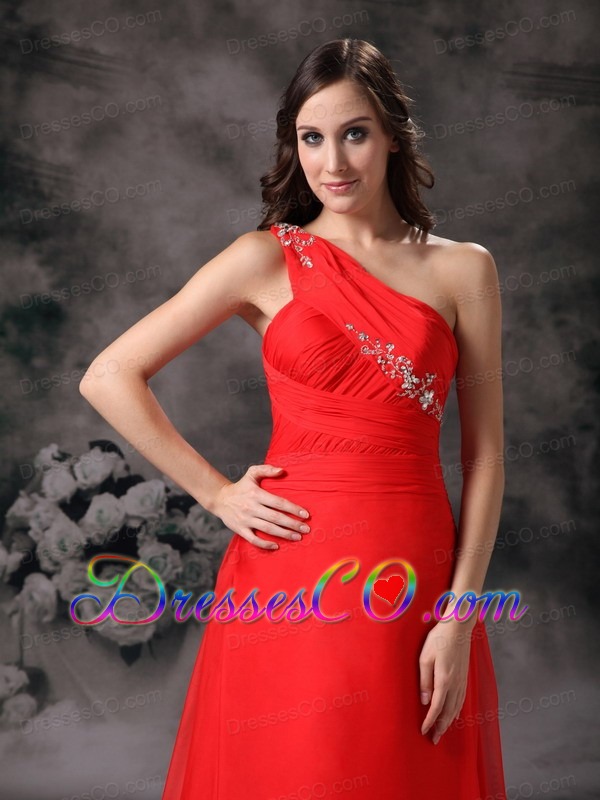 Custom Made Red One Shoulder Plus Size Prom / Evening Dress Chiffon Appliques