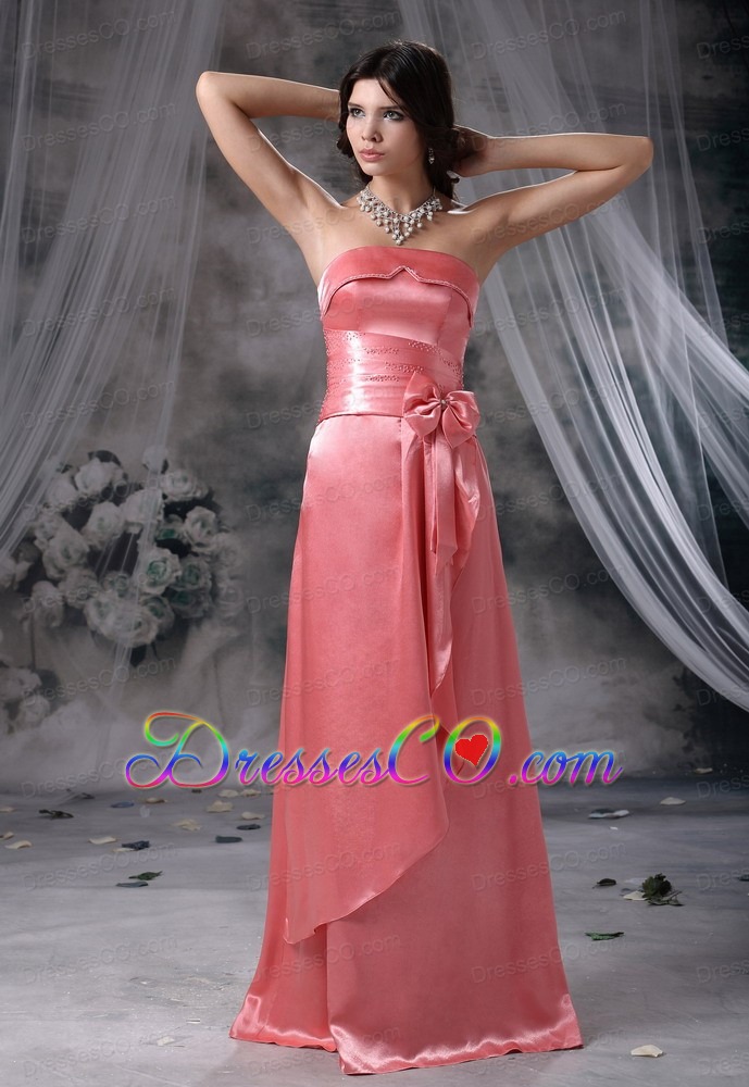 Bowknot Beaded Decorate Bust And Waist Strapless Taffeta Watermelon Red Long Prom / Evening Dress For 2013