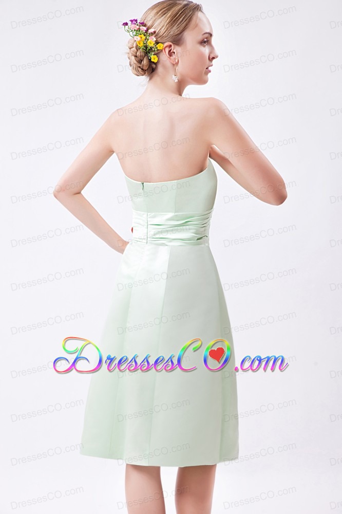 Apple Green Column Strapless Mini-length Taffeta Ruched Prom Dress