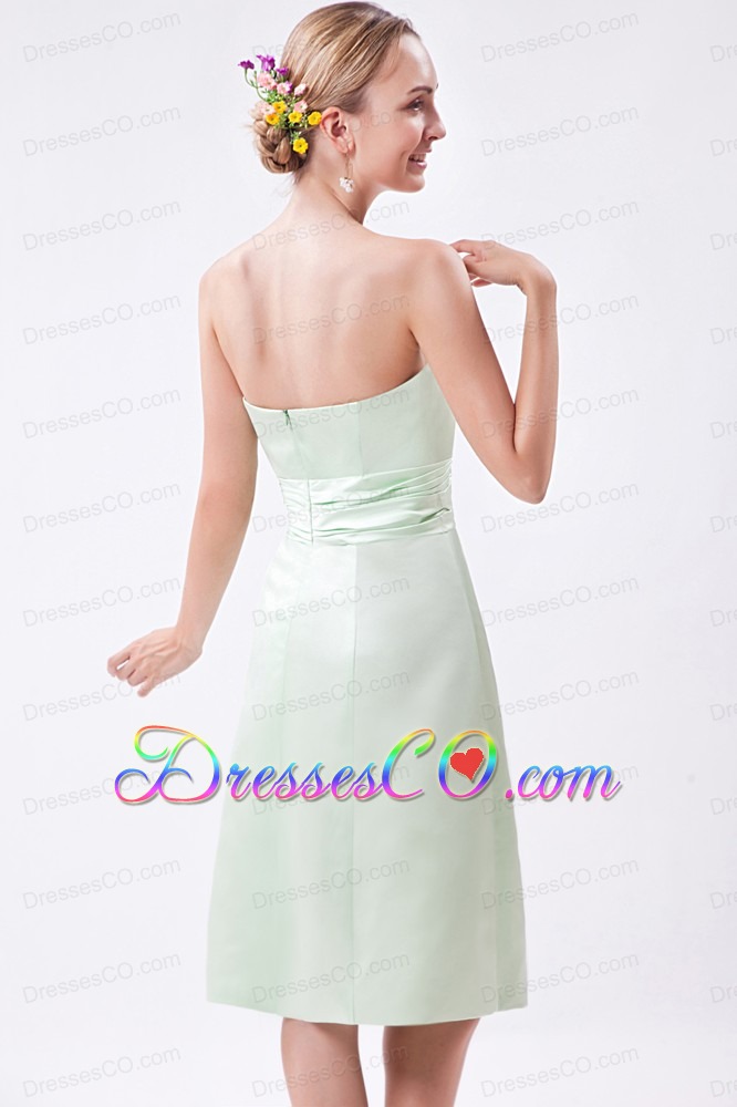 Apple Green Column Strapless Mini-length Taffeta Ruched Prom Dress