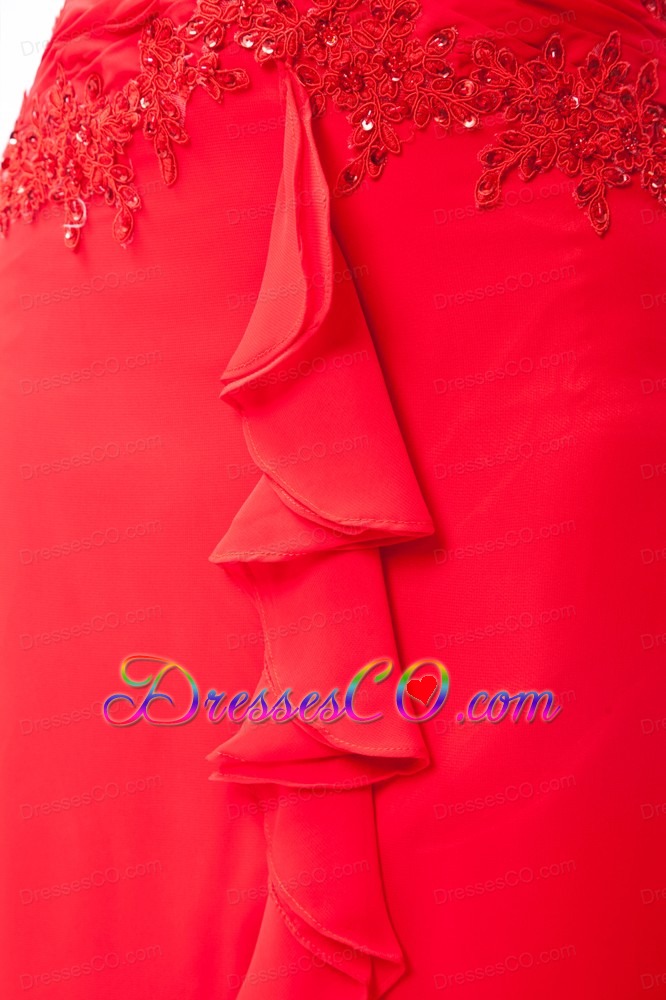 Red Column Straps Long Chiffon Beading Homecoming Dress