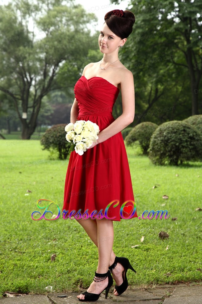 Red Empire Knee-length Chiffon Ruche Prom Dress