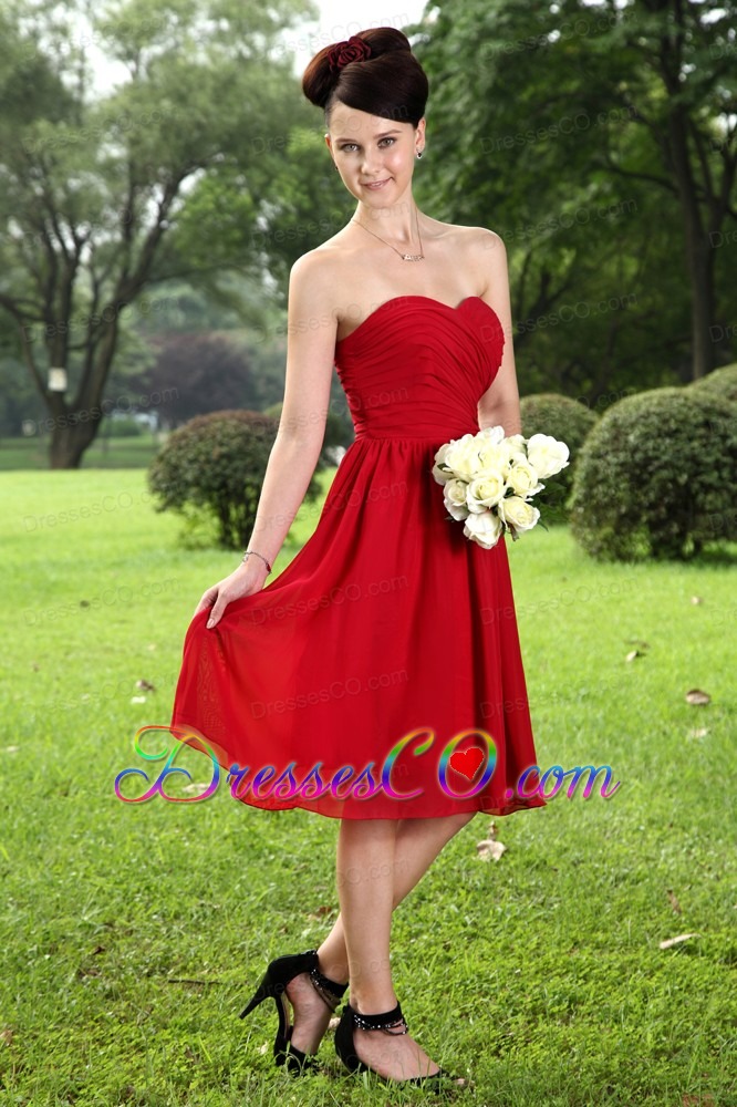 Red Empire Knee-length Chiffon Ruche Prom Dress
