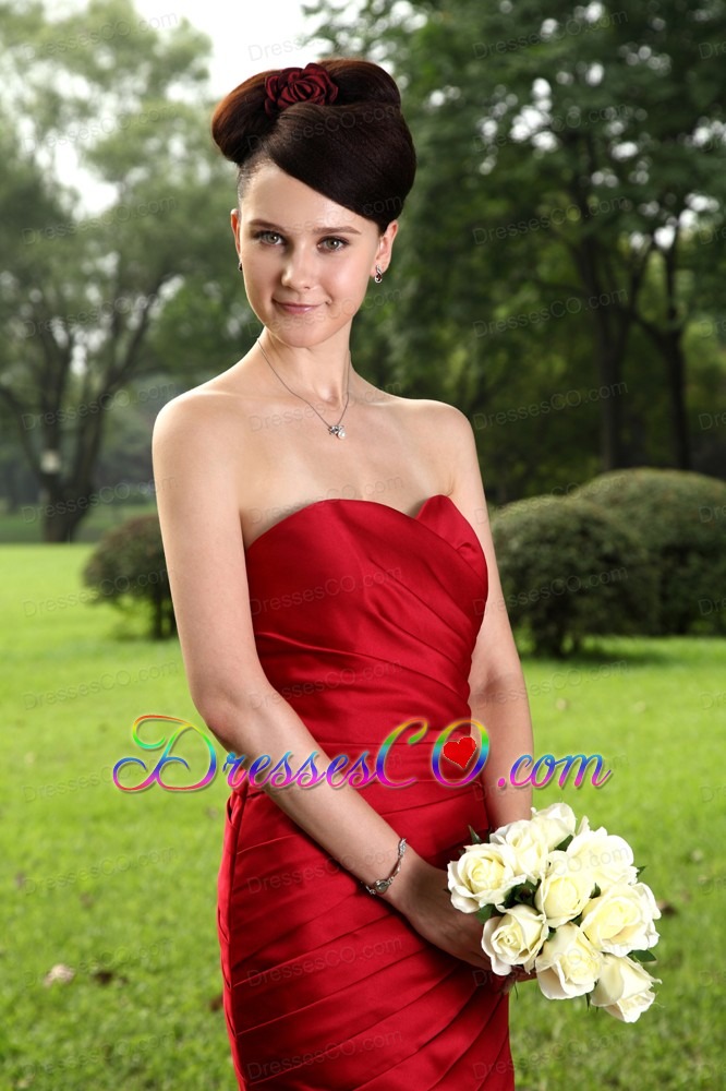 Red Column Mini-length Taffeta Ruche Prom / Homecoming Dress