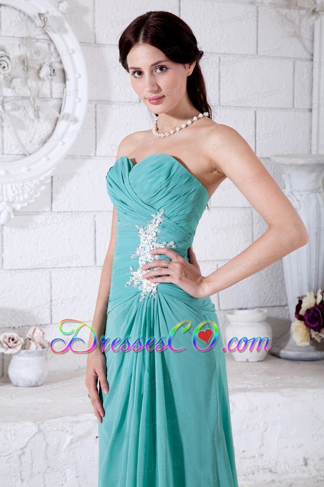 Turquoise Empire Appliques Bridesmaid Dress Ankle-length Chiffon