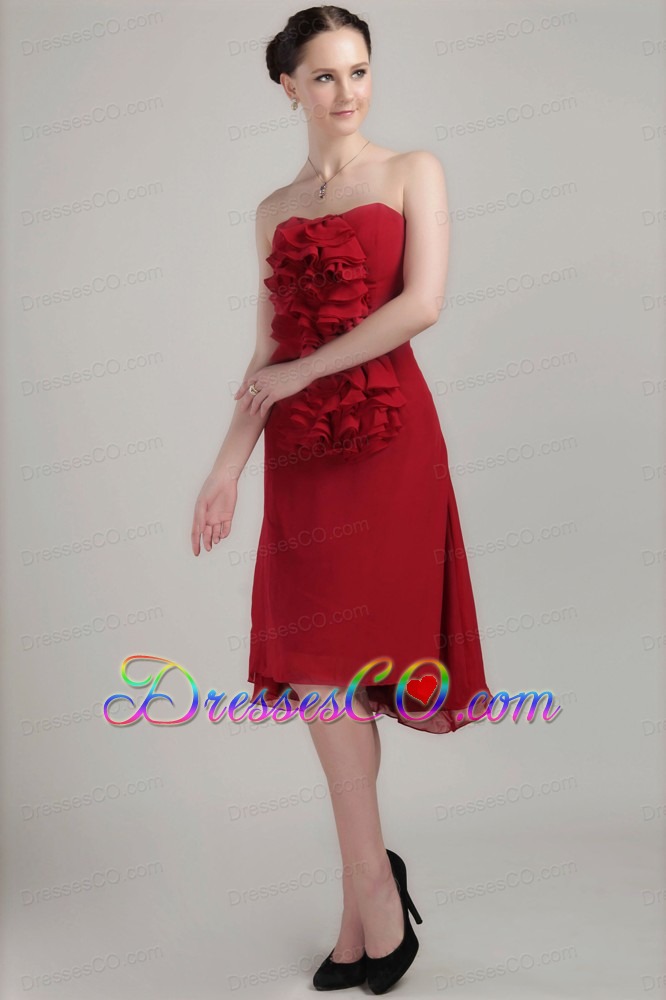 Wine Red Column / Sheath Strapless Asymmetrical Chiffon Prom Dress