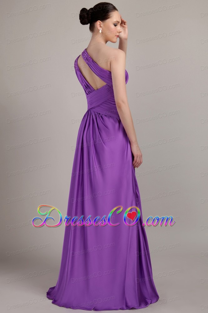 Purple Empire One Shoulder Long Taffeta Beading Prom Dress