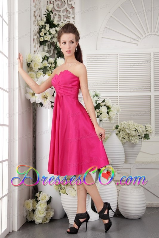 Discount Empire Strapless Knee-length Taffeta Rush Hot Pink Prom Dress