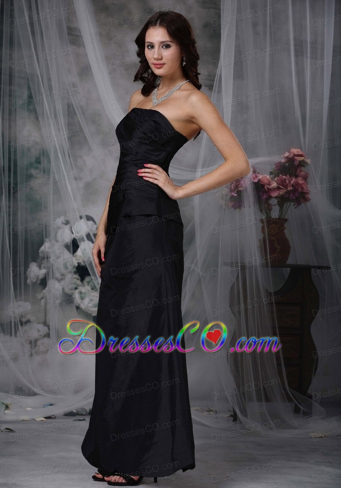 Black A-line Strapless Ankle-length Satin Ruched Bridesmaid Dress