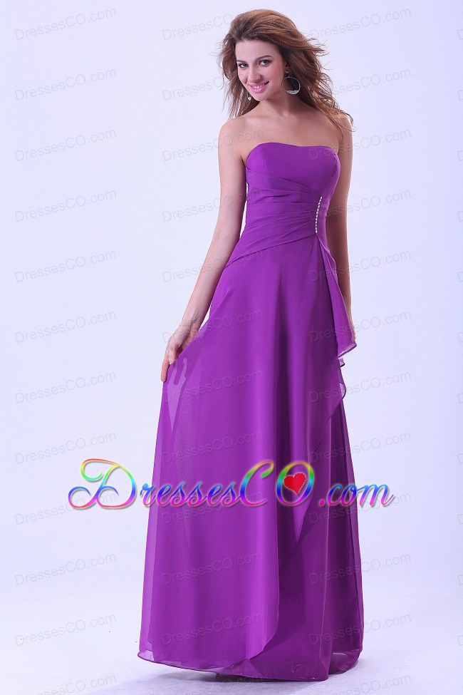 Purple Bridemaid Dress Strapless Chiffon Long