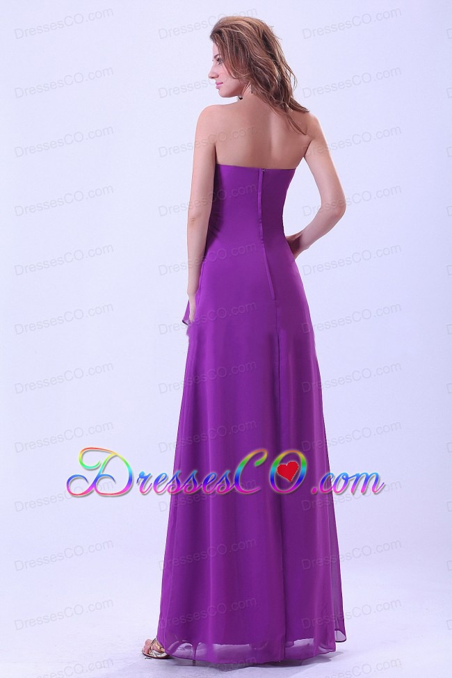 Purple Bridemaid Dress Strapless Chiffon Long