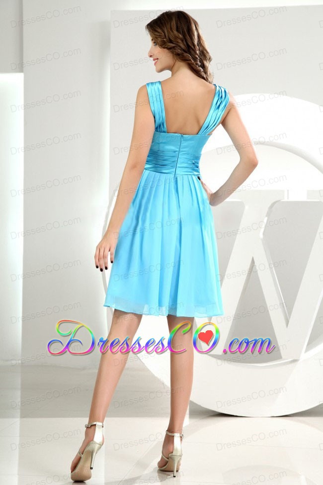 A-line Straps Chiffon Knee-length Baby Blue Prom Dress