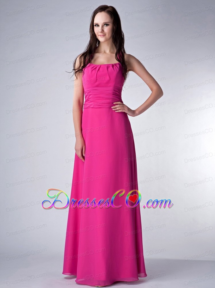Customize Hot Pink Empire Square Bridesmaid Dress Chiffon Ruched Long