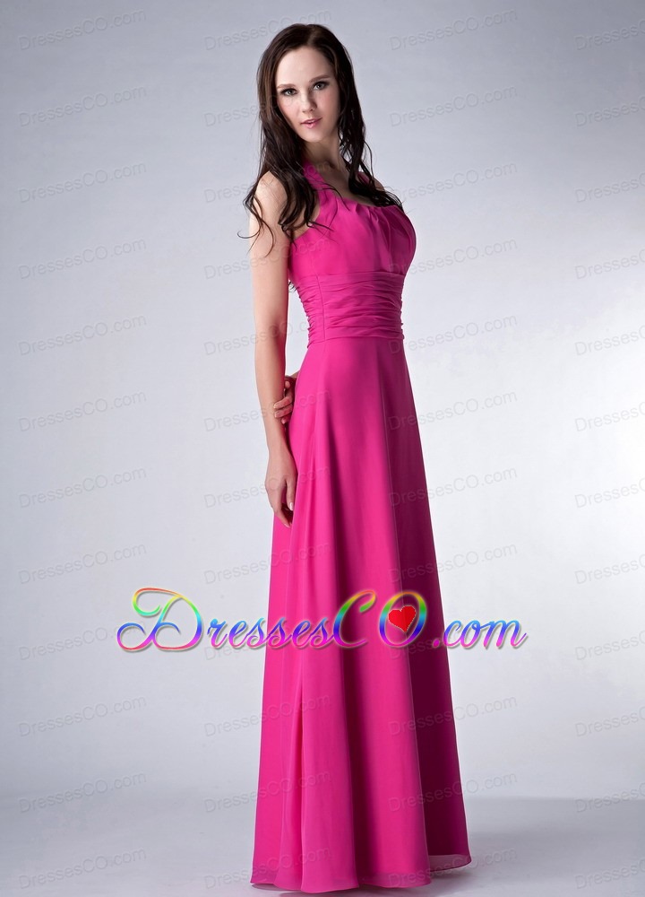 Customize Hot Pink Empire Square Bridesmaid Dress Chiffon Ruched Long