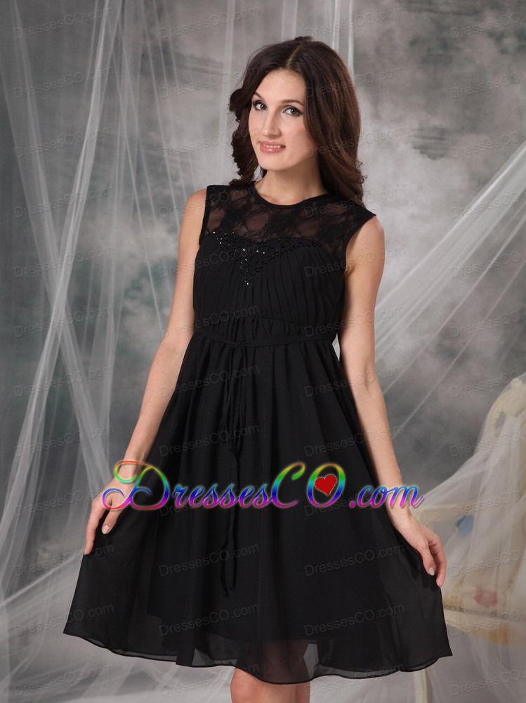 The Brand New Style Black Empire High-neck Little Black Dress Chiffon Lace Knee-length