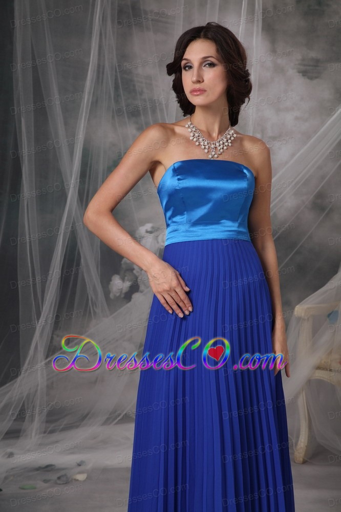 Pretty Royal Blue Elegant Prom Dress Empire Strapless Satin And Chiffon Long