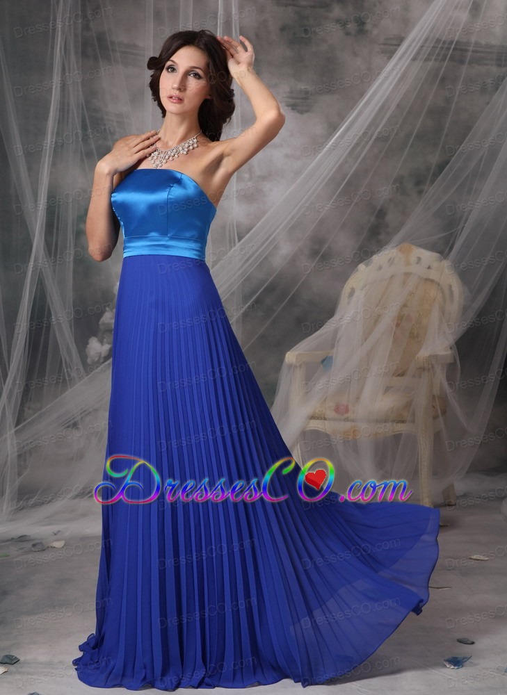 Pretty Royal Blue Elegant Prom Dress Empire Strapless Satin And Chiffon Long