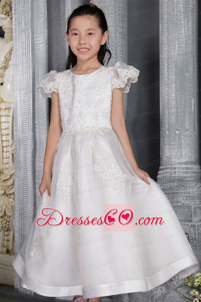 White A-line / Princess Scoop Ankel-length Organza Lace Flower Girl Dress