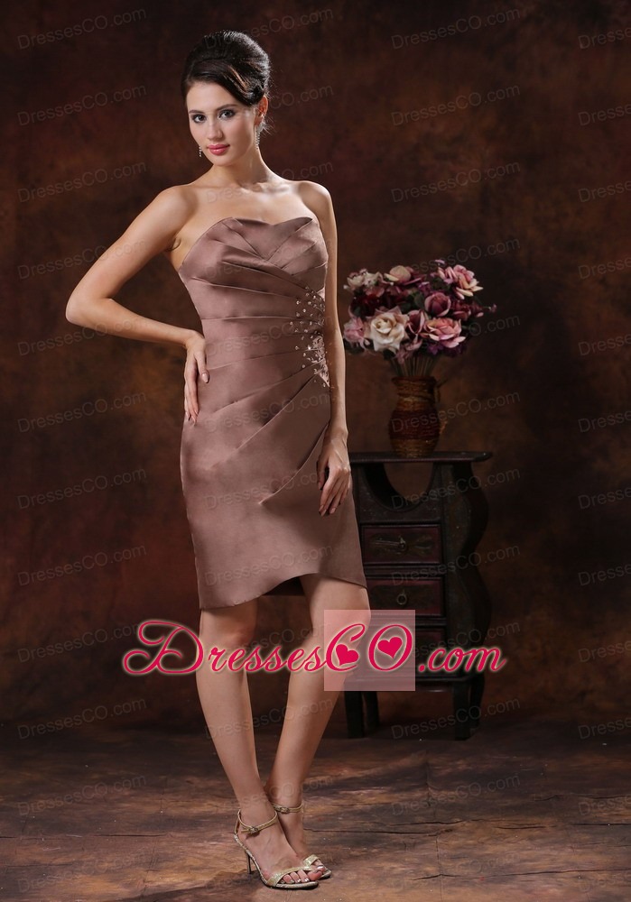 Brown Mother Of The Bride Dress Clearance With Strapless Beaded and Ruched Decorate