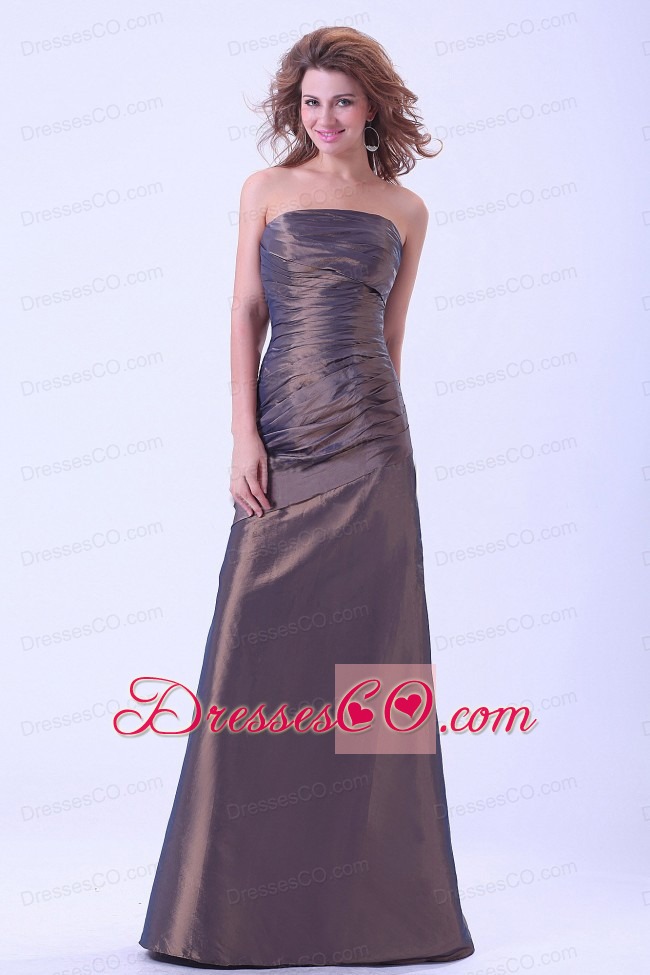 Simple Prom Dress Brown Strapless A-line Taffeta Long