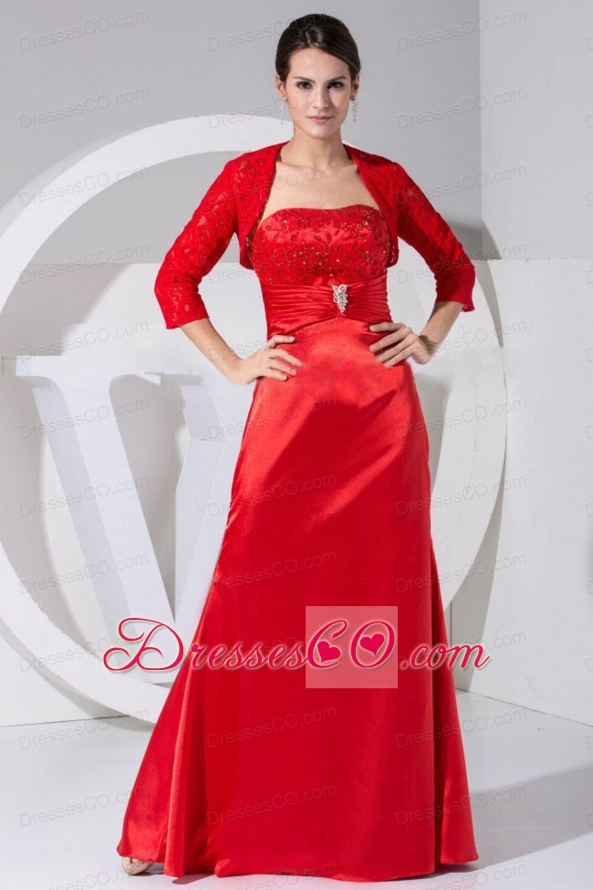 Beading And Embroidery Decorate Bodice Taffeta Red Long Strapless Prom Dress