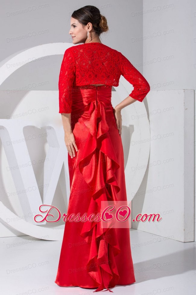 Beading And Embroidery Decorate Bodice Taffeta Red Long Strapless Prom Dress