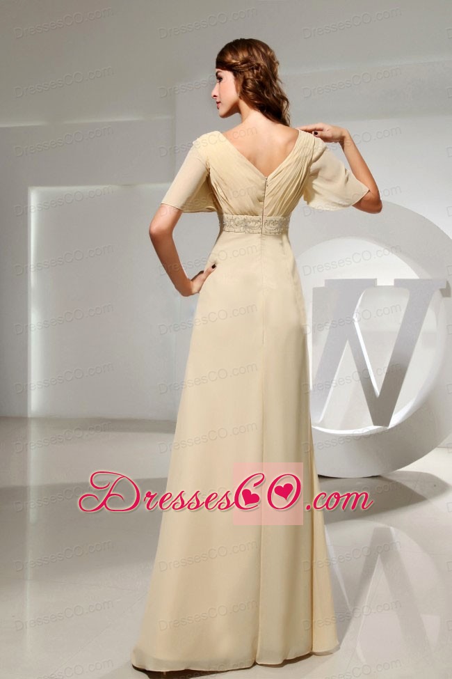 Champagne Mother Of The Bride Dress With Short Sleeves and Beading