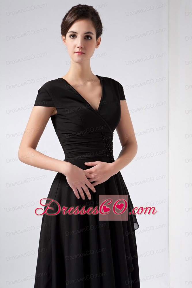 Black A-line V-neck Ankle-length Chiffon Sequins Mother Of The Bride Dress