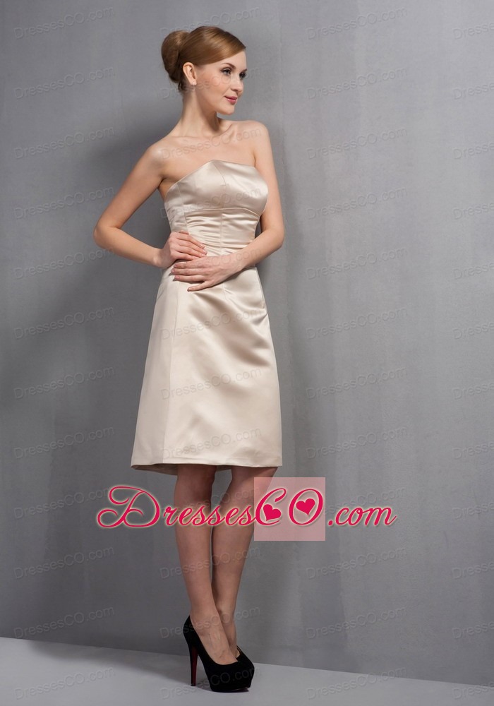 Champagne A-line Strapless Knee-length Satin Hand Made Flowers Mother Of The Bride Dress