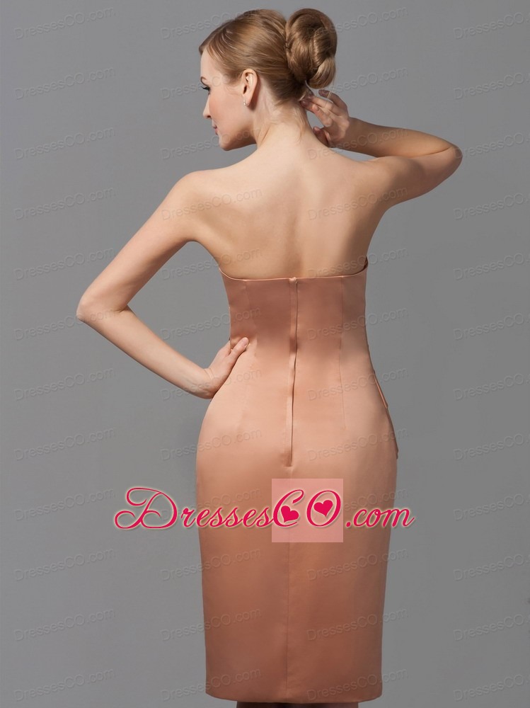 Rust Red Strapless Knee-length Satin Ruching Mother Of The Bride Dress