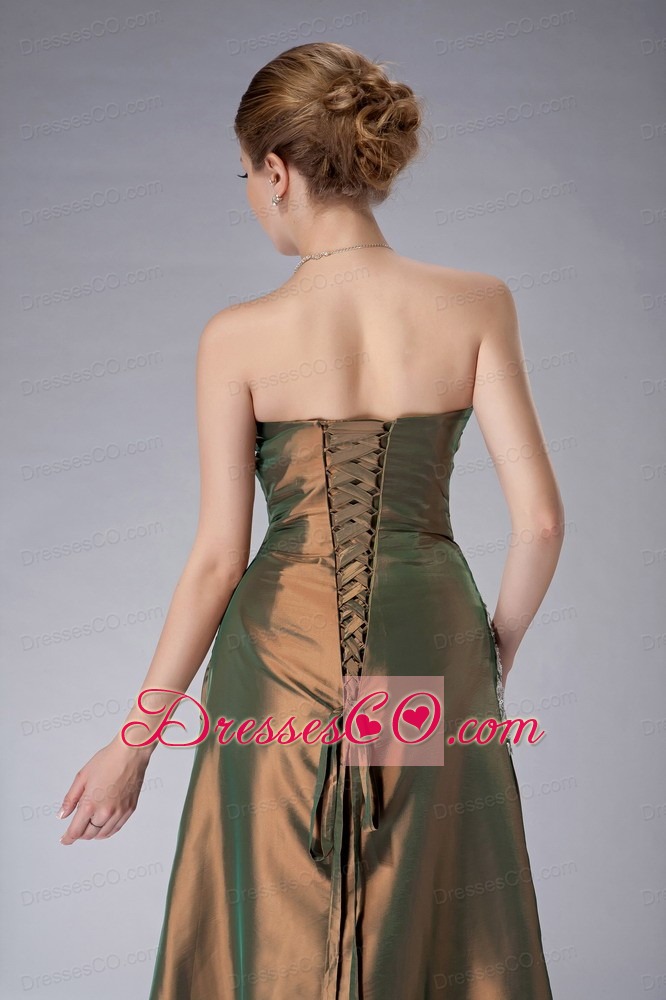Olive Green Column Strapless Ankle-length Taffeta Appliques Mother Of The Bride Dress
