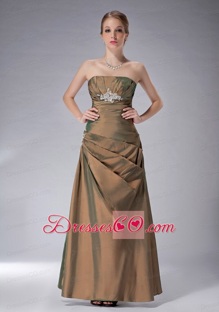 Olive Green Column Strapless Ankle-length Taffeta Appliques Mother Of The Bride Dress