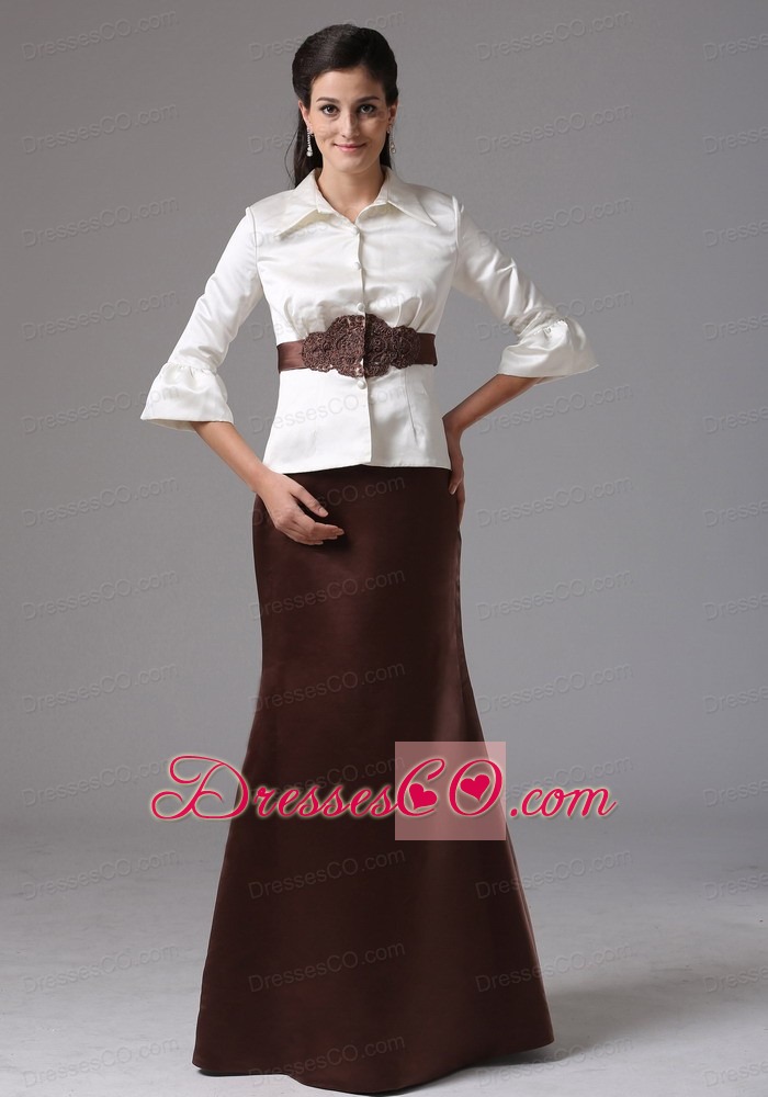 Modest Column High-neck Mother Of The Bride Dress With Long Sleeves and Belt