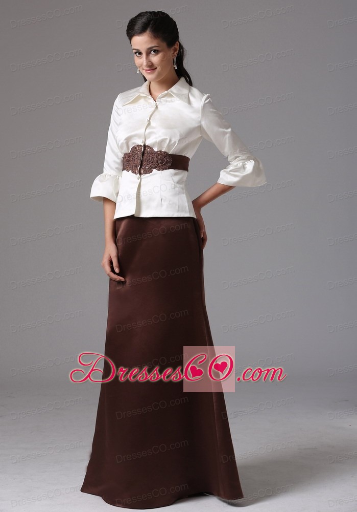 Modest Column High-neck Mother Of The Bride Dress With Long Sleeves and Belt